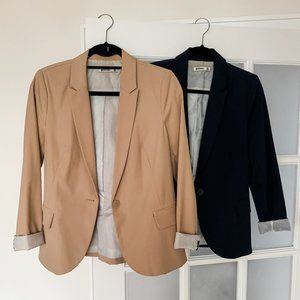 Stradivarius - Beige Blazer & Navy Blue Blazer (Selling Two Blazers Together)